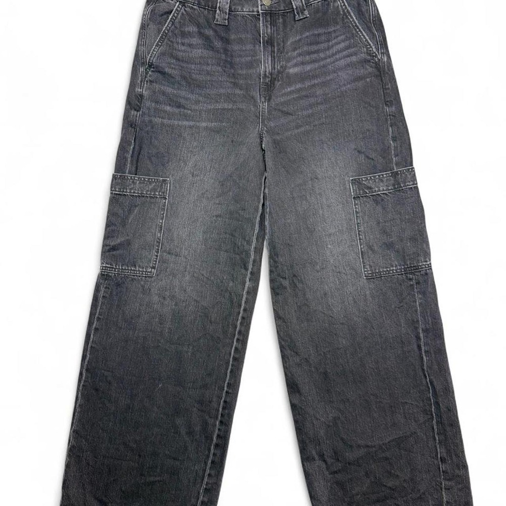 American Eagle black cargo baggy wide‎ leg jeans Size 8